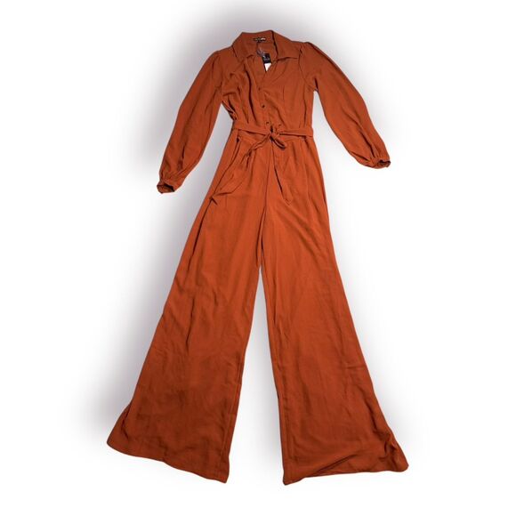 Fashion Nova Wide Leg‎ Jumpsuit Like Me Better Cognac Womens Size Small BNWT - Picture 1 of 5